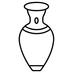 Outline drawing of a vase with a narrow neck and a wide body decorated with bands and an oval detail