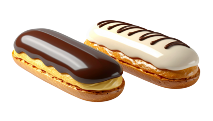  3D Éclairs Bundle, Two Variations, Isolated on Transparent Background