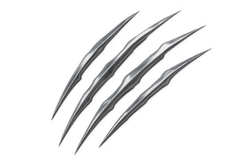 Metal claw marks tearing, animal scratch effect, sharp tearing surface, ferocious wild attack, transparent background