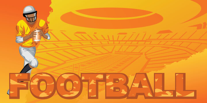American Football Rugby Sport Poster Background with Players in Dynamic Motion and Stadium Arena Grunge Style