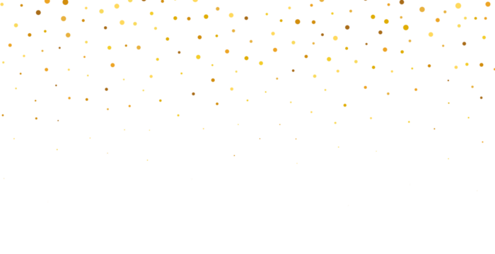 gold glitter round particles confetti. Luxury sparkling glitter dust falling isolated on transparent background. Falling magic glitter confetti, golden dust. Modern Design elements or decoration, PNG