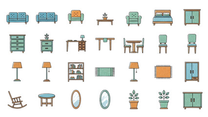 Furniture Outline Top View Vector Set – Floor Plan Icons for Interior and Architectural Design Projects