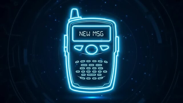 Neon Pager with New Message Notification Glowing on Dark Background.