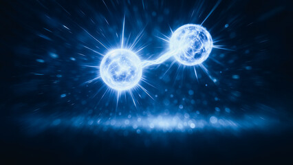 A captivating image depicting the dynamic interaction of two celestial spheres. electric spark flows between two balls. this image evokes a sense of curiosity and wonder.