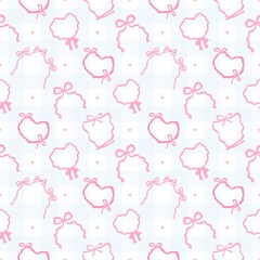 Obraz premium Cute Coquette pattern background Coquette bows ribbons crest wallpaper texture, Seamless Coquette Bow Crest Pattern, Pink Feminine Wallpaper Texture