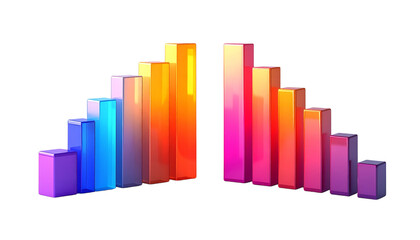 3D Bar Chart with Blocks Bundle, Two Variations, Isolated on Transparent Background