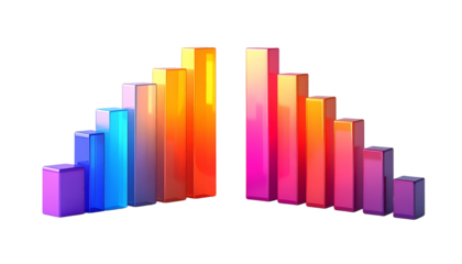 3D Bar Chart with Blocks Bundle, Two Variations, Isolated on Transparent Background