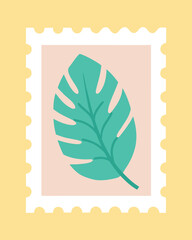 Vector art of aesthetic monstera leaf in a postage stamp design, perfect for adding a touch of nature to your creative projects