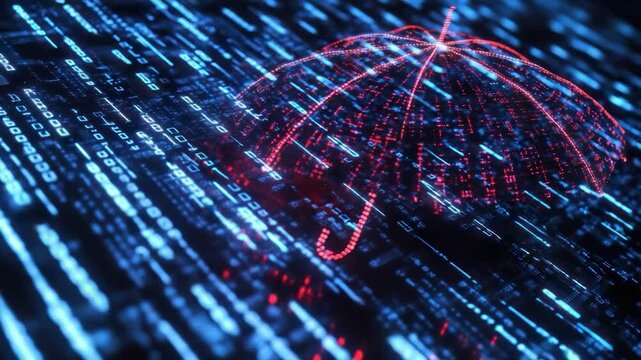 Abstract digital umbrella over binary code