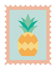 Vector art of pineapple illustration in a postage stamp frame, a vibrant and summery design