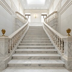 Fototapeta premium Elegant marble staircase with ornate balustrade isolated on white or transparent background