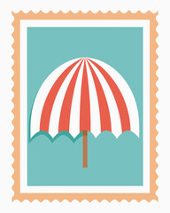 Vector art of a charming summer beach umbrella illustration in a decorative postage stamp frame