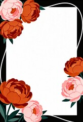 Elegant Peony Flower Frame Illustration for a Wedding Invitation or Greeting Card Design