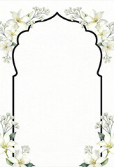 Mughal Arch Frame with Watercolor Jasmine Flowers for an Indian Wedding Invitation 
