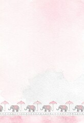 Watercolor background with Indian elephants and umbrellas for a wedding invitation card