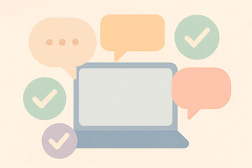 Flat illustration representing successful online communication, client feedback, and task approval for remote work projects