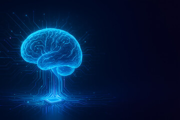 Futuristic AI Assistant Brain Processor powered by LLM technology, big data, and machine learning. Generative AI concept for business innovation, digital transformation, and intelligent automation