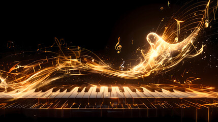 Halloween, piano keyboard, notes drifting, ghosts haunting, music festival background