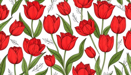 Red tulip floral pattern