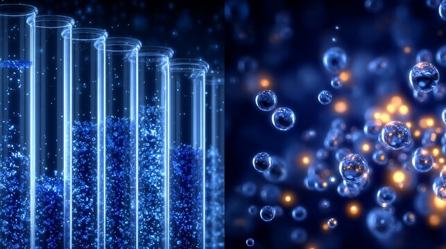 Abstract science background with test tubes and bubbles for research and development