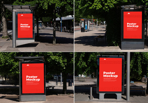 Outdoor Street Advertising Posters Mockup in Urban Public Area