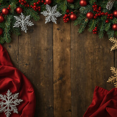 Rustic Christmas Decoration on Wooden Background with Red Ribbon and Candy Canes