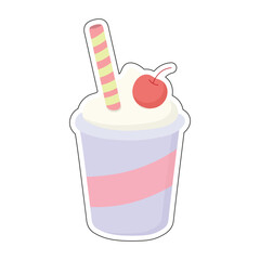 Cartoon Milkshake with Cherry and Straw – Cute Dessert Icon for Summer, Cafe, or Sweet-Themed Designs