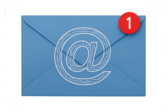 Email envelope with new message notification, unread inbox alert, digital communication symbol