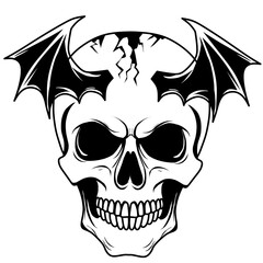 Scary halloween Skull with bat wings