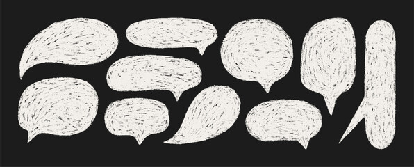 Crayon Speech Bubble Frame. Vector Chalk Ditsy Text Box. Hand Drawn Charcoal Talk Balloon in Doodle Kids Style.