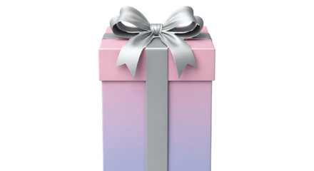 Pink and purple gift box with silver ribbon isolated on a transparent background