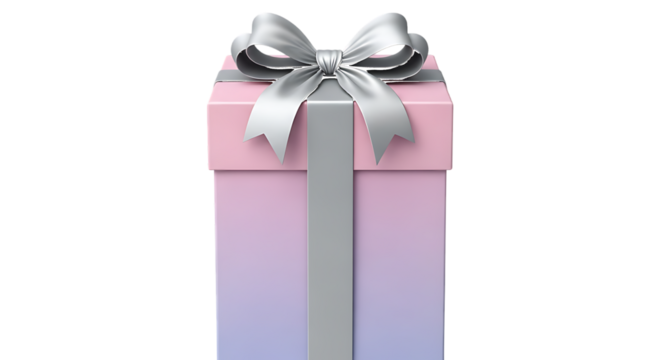 Pink and purple gift box with silver ribbon isolated on a transparent background - Powered by Adobe