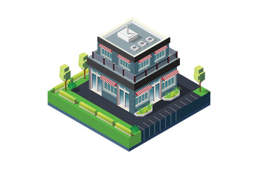 isometric illustration of modern japanese shop building suitable for infographics and digital assets