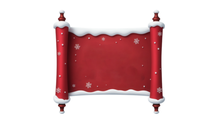 Festive red christmas scroll with snowy edges and decorative snowflakes perfect for holiday messages and designs