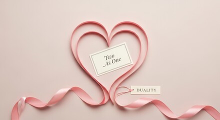 Elegant Pink Ribbon Heart Symbolizing Love and Two as One