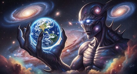 Cosmic Entity Holds Earth, Alien God of Universe.