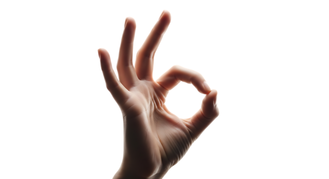 Hand gesture okay sign isolated on a transparent background