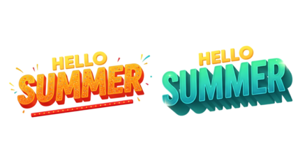 Hello Summer Text Designs isolated on a transparent background