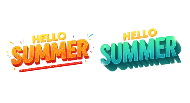 Hello Summer Text Designs isolated on a transparent background