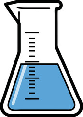 Stylized Erlenmeyer Flask with Blue Liquid and Measurement Markings