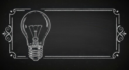 Depicting a stylized lightbulb illustration drawn on a chalkboard, the image showcases an idea concept within an ornamented frame that creates an inviting and aesthetically pleasing visual.