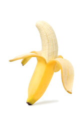 Peeled ripe banana. isolated on white background.