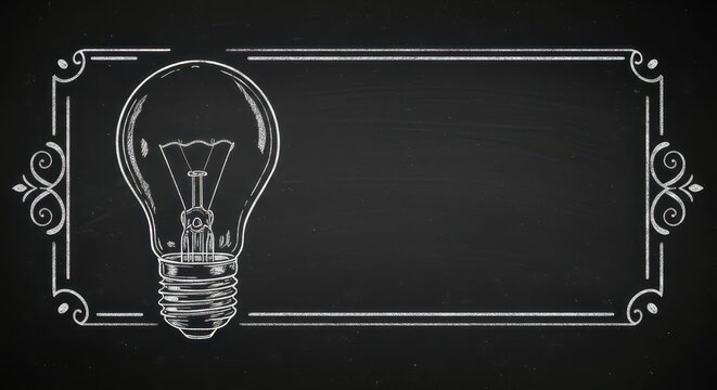 Depicting a stylized lightbulb illustration drawn on a chalkboard, the image showcases an idea concept within an ornamented frame that creates an inviting and aesthetically pleasing visual.