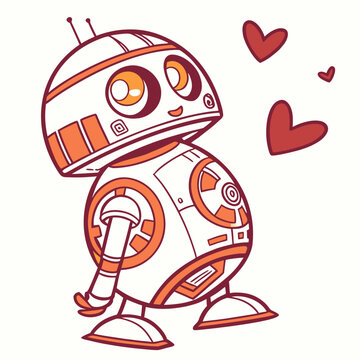 Cute cartoon robot with hearts in a loving gesture