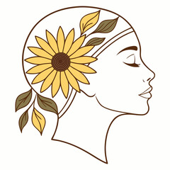 Elegant profile of a woman with a sunflower and leaves hair accessory