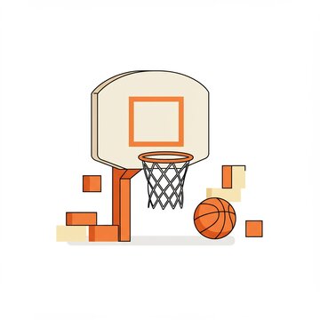 Basketball Hoop and Ball Illustration.