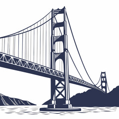 Iconic golden gate bridge silhouette over water and hills