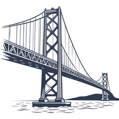 Iconic suspension bridge silhouette over water