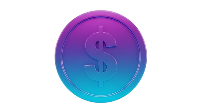 Dollar symbol coin gradient isolated on a transparent background