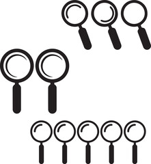 Five magnifying glasses lined up in a row on a light background